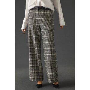 ANTHROPOLOGIE Exquise Wide Leg High Rise Plaid Trousers Pants Black White Small